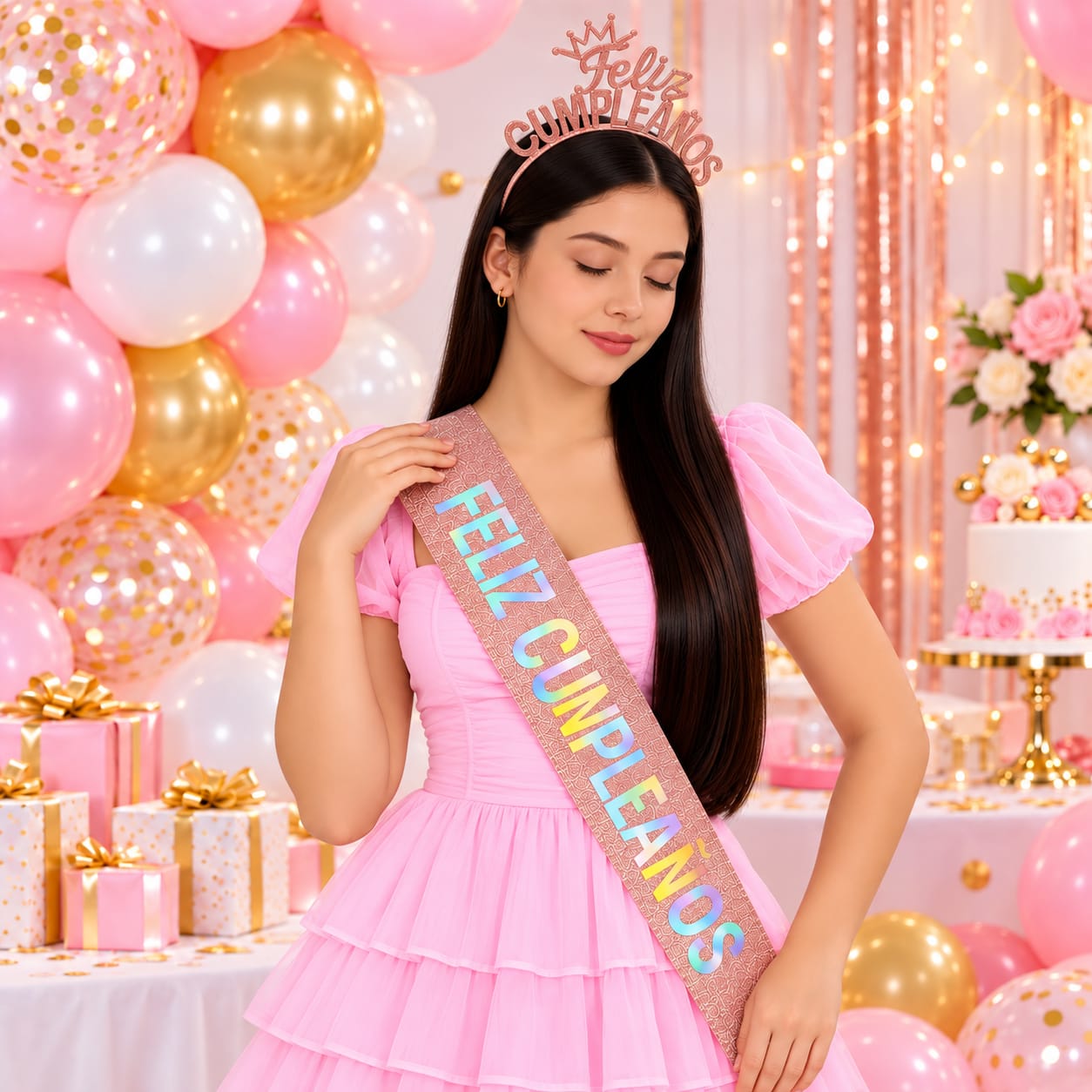 Banda Feliz Cumpleaños Oro Rosa con Corona Set de Cumpleaños